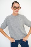 MAGLIA MEZZAMANICA MICROPAILLETTES LANA CACHEMIRE GRIGIO MEDIO