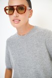 MAGLIA MEZZAMANICA MICROPAILLETTES LANA CACHEMIRE GRIGIO MEDIO