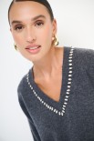 MAGLIA SCOLLO V STRASS LANA CACHEMIRE GRIGIO ANTRACITE