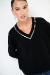 MAGLIA SCOLLO V STRASS LANA CACHEMIRE NERO