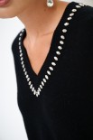 MAGLIA SCOLLO V STRASS LANA CACHEMIRE NERO