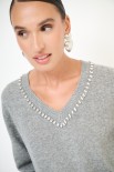 MAGLIA SCOLLO V STRASS LANA CACHEMIRE GRIGIO