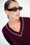 MAGLIA SCOLLO V STRASS LANA CACHEMIRE VINO