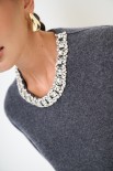 MAGLIA PARICOLLO STRASS LANA CACHEMIRE GRIGIO ANTRACITE