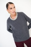 MAGLIA PARICOLLO STRASS LANA CACHEMIRE GRIGIO ANTRACITE