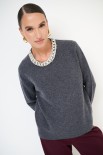 MAGLIA PARICOLLO STRASS LANA CACHEMIRE GRIGIO ANTRACITE