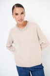 MAGLIA PARICOLLO STRASS LANA CACHEMIRE BEIGE