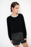 MAGLIA PARICOLLO STRASS LANA CACHEMIRE NERO
