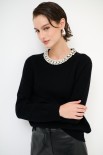 MAGLIA PARICOLLO STRASS LANA CACHEMIRE NERO