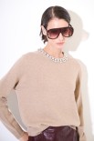 MAGLIA PARICOLLO STRASS LANA CACHEMIRE CAMMELLO