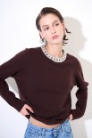 MAGLIA PARICOLLO STRASS LANA CACHEMIRE COFFEE