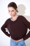 MAGLIA PARICOLLO STRASS LANA CACHEMIRE COFFEE