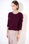 MAGLIA PARICOLLO STRASS LANA CACHEMIRE VINO