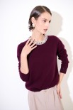 MAGLIA PARICOLLO STRASS LANA CACHEMIRE VINO