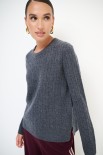 MAGLIA OVER TRECCIA+SPACCHI LANA CACHEMIRE GRIGIO ANTRACITE