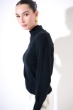 MAGLIA MEZZO COLLO A COSTE MICRO PAILLETTES NERO