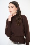 MAGLIA MEZZO COLLO A COSTE MICRO PAILLETTES COFFEE