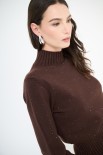 MAGLIA MEZZO COLLO A COSTE MICRO PAILLETTES COFFEE