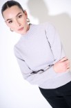 MAGLIA MEZZO COLLO A COSTE MICRO PAILLETTES GRIGIO