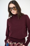MAGLIA MEZZO COLLO A COSTE MICRO PAILLETTES VINO