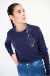 MAGLIA FIOCCO IMPUNTURE A CONTRASTO BLU