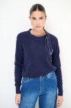 MAGLIA FIOCCO IMPUNTURE A CONTRASTO BLU