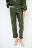 PANTALONE ECOPELLE CON TASCHE DAVANTI MILITARE
