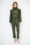 PANTALONE ECOPELLE CON TASCHE DAVANTI MILITARE