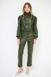 PANTALONE ECOPELLE CON TASCHE DAVANTI MILITARE