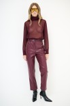 PANTALONE ECOPELLE CON TASCHE DAVANTI VINO