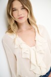 CAMICIA CON ROUCHES GARZA MISTO LANA BEIGE