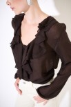 CAMICIA CON ROUCHES GARZA MISTO LANA MORO