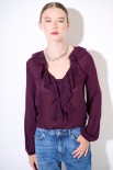 CAMICIA CON ROUCHES GARZA MISTO LANA VINO
