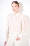 CAMICIA BASIC CON PIEGHE SPALLE GARZA MISTO LANA BEIGE
