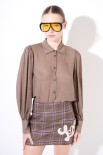 CAMICIA BASIC CON PIEGHE SPALLE GARZA MISTO LANA BEIGE
