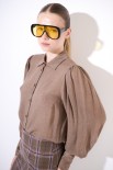 CAMICIA BASIC CON PIEGHE SPALLE GARZA MISTO LANA BEIGE