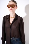 CAMICIA BASIC CON PIEGHE SPALLE GARZA MISTO LANA MORO