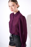 CAMICIA BASIC CON PIEGHE SPALLE GARZA MISTO LANA VINO