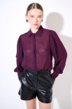 CAMICIA BASIC CON PIEGHE SPALLE GARZA MISTO LANA VINO