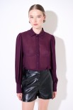 CAMICIA BASIC CON PIEGHE SPALLE GARZA MISTO LANA VINO