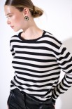 MAGLIA CON BOTTONI DT RIGA CON BORDI LUREX NERO/PANNA