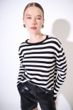 MAGLIA CON BOTTONI DT RIGA CON BORDI LUREX NERO/PANNA
