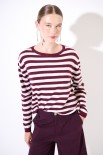 MAGLIA CON BOTTONI DT RIGA CON BORDI LUREX VINO/PANNA