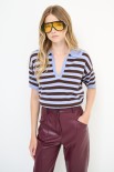 POLO RIGA MEZZA MANICA CON COLLETTO E BORDI LUREX MORO/CELESTE
