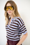 POLO RIGA MEZZA MANICA CON COLLETTO E BORDI LUREX MORO/CELESTE