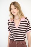 POLO RIGA MEZZA MANICA CON COLLETTO E BORDI LUREX MORO/ROSA