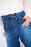 JEANS LARGO CON FIOCCO IN VITA BLU