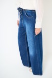 JEANS LARGO CON FIOCCO IN VITA BLU