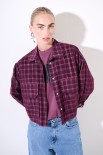 CAMICIA CROP TASCONI VELLUTO/QUADRO PRUGNA