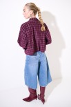 CAMICIA CROP TASCONI VELLUTO/QUADRO PRUGNA